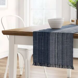 Threshold Cotton Blue Striped Table Runner in Natural NEW W/O Tags 14" x 108"